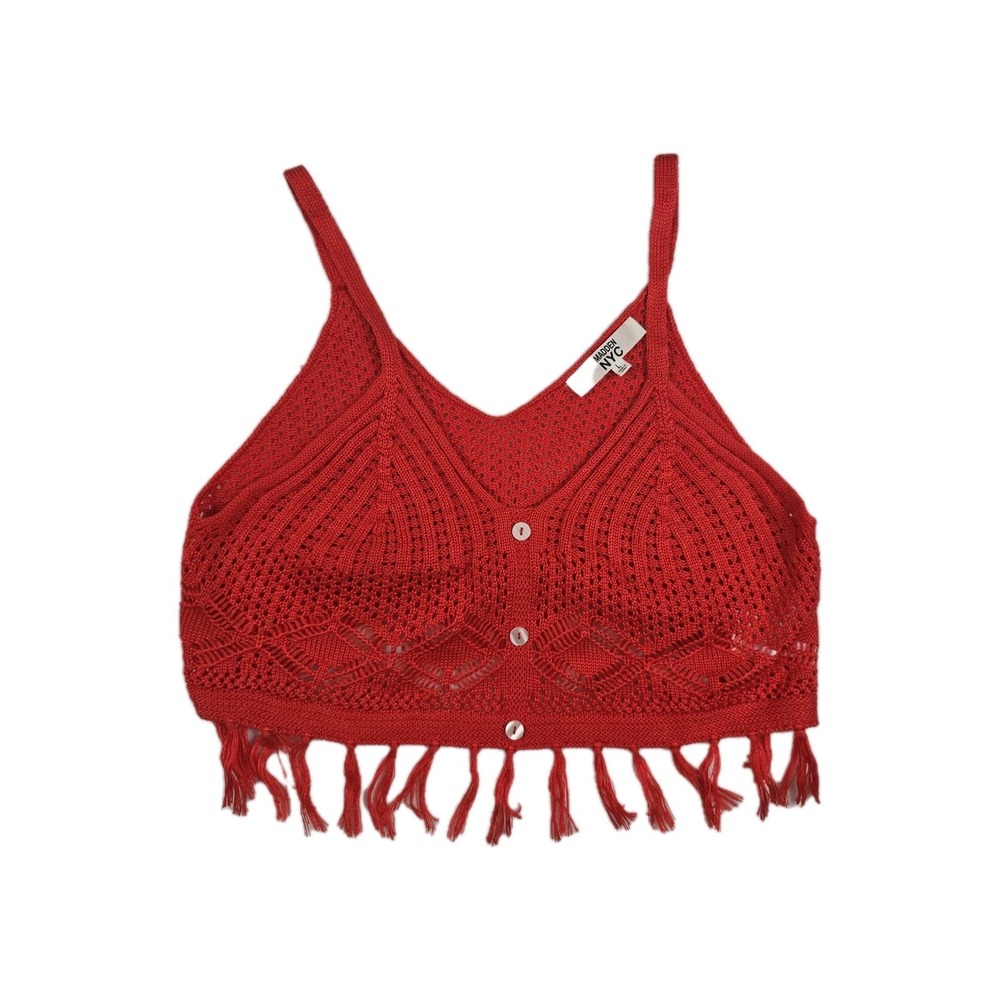 Madden NYC Red Crochet Fringe Bralette Crop Top Womens Large NS017A Boho Top